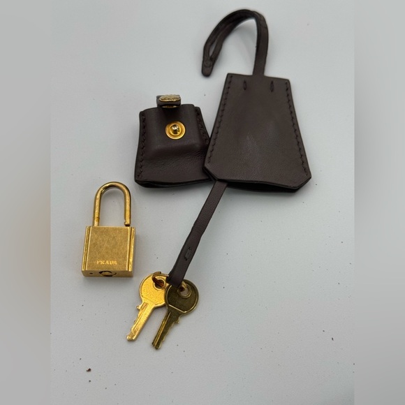 Prada Sughero Soft Calf Leather Large Frame Two Way Bag Taupe+ Lock n Key - Picture 13 of 14